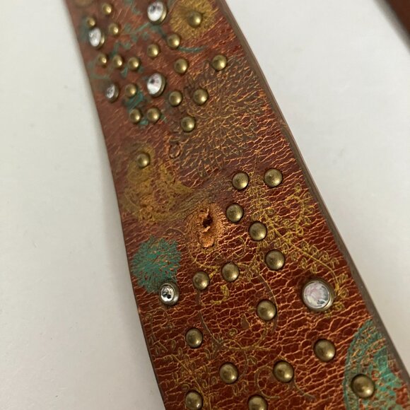 Miss Me Belt Size X Large Brown Leather Rhinestone Studded Buckle Belt Y2K. - Picture 10 of 13